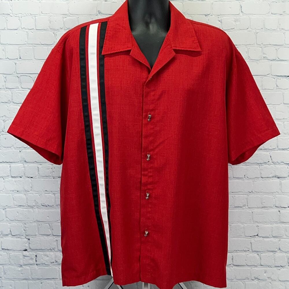 Steady Piston Buttons Bowling Shirt Button Front Rockabilly Hot Rod Red 2XL XXL